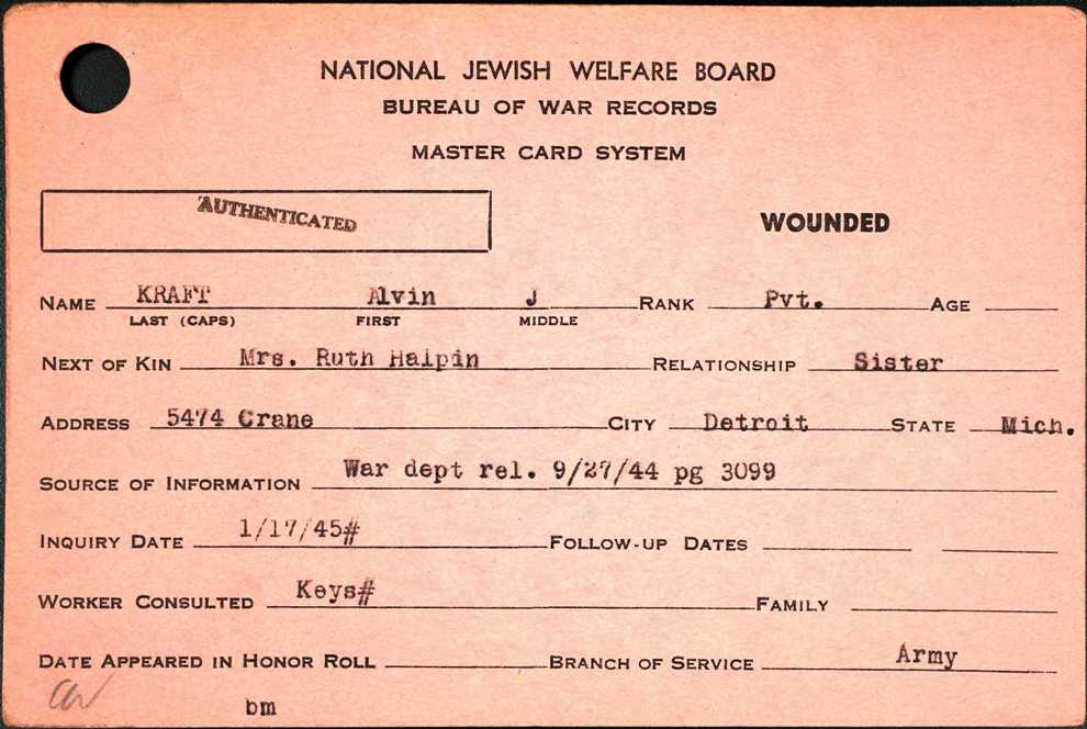 KRAFT Alvin J National Jewish Welfare Board